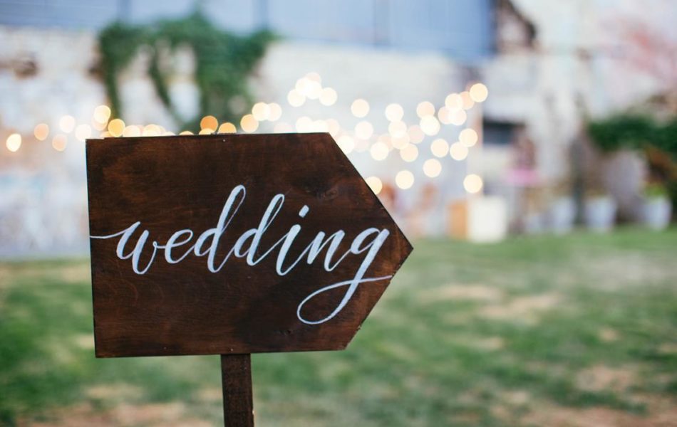 Wedding and party place decoration with wooden sign