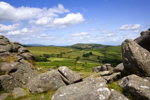 Dartmoor countryside from Hound Tor, Devon, UK